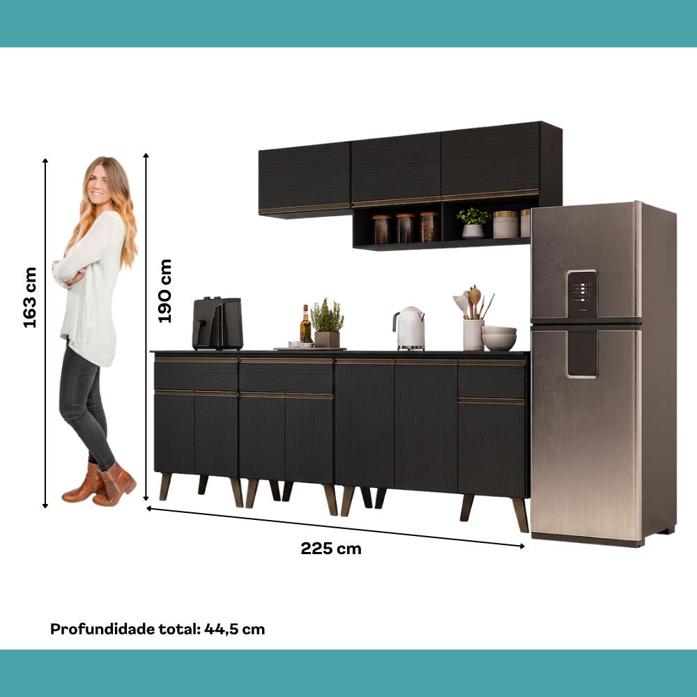 Armário de Cozinha Completa Atlanta Graphite Carraro Preto Touch