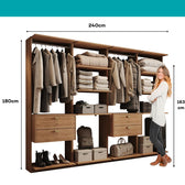 Guarda-Roupas Closet Modulado Alasca 240cm 4 Peças com 4 Gavetas e Cabideiros Freijó Carraro