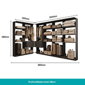 Guarda-Roupas Closet Modulado Alasca One 360cm 6 Peças com 4 Gavetas e Cabideiros Preto Touch Carraro