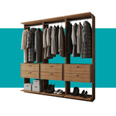 Guarda-Roupas Closet Modulado Alasca 180cm 3 Peças com 6 Gavetas e Cabideiros Freijó Carraro