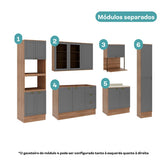 Armário de Cozinha Completa com Balcão Milla Ultra Pro Carraro Nogal com Cinza Titânio