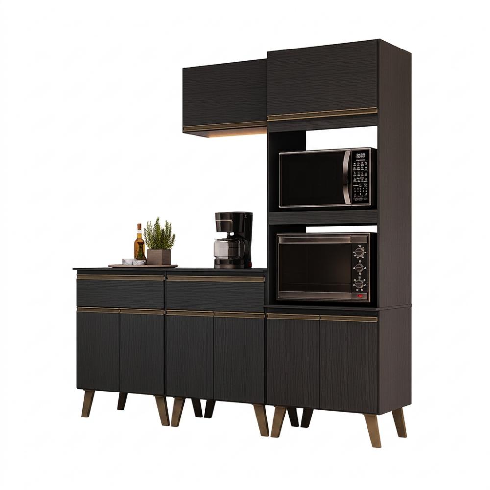 Armário de Cozinha Compacta Atlanta Onyx Carraro Preto Touch