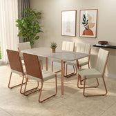 Conjunto Sala de Jantar 6 Cadeiras Tulipa Carraro Off White Rosê