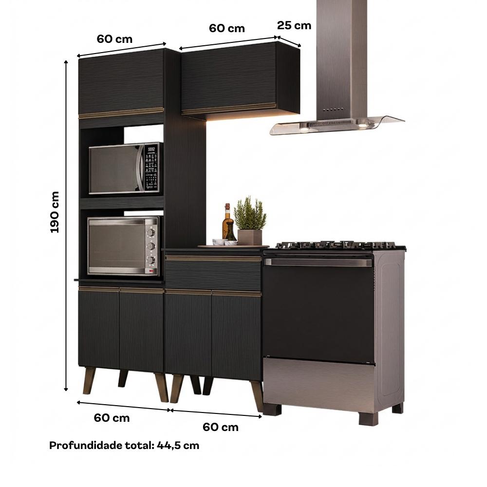 Armário de Cozinha Compacta Atlanta Vértice Carraro Preto Touch