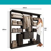 Guarda-Roupas Closet Modulado Alasca One 180cm 3 Peças com 2 Gavetas e Cabideiros Preto Touch Carraro