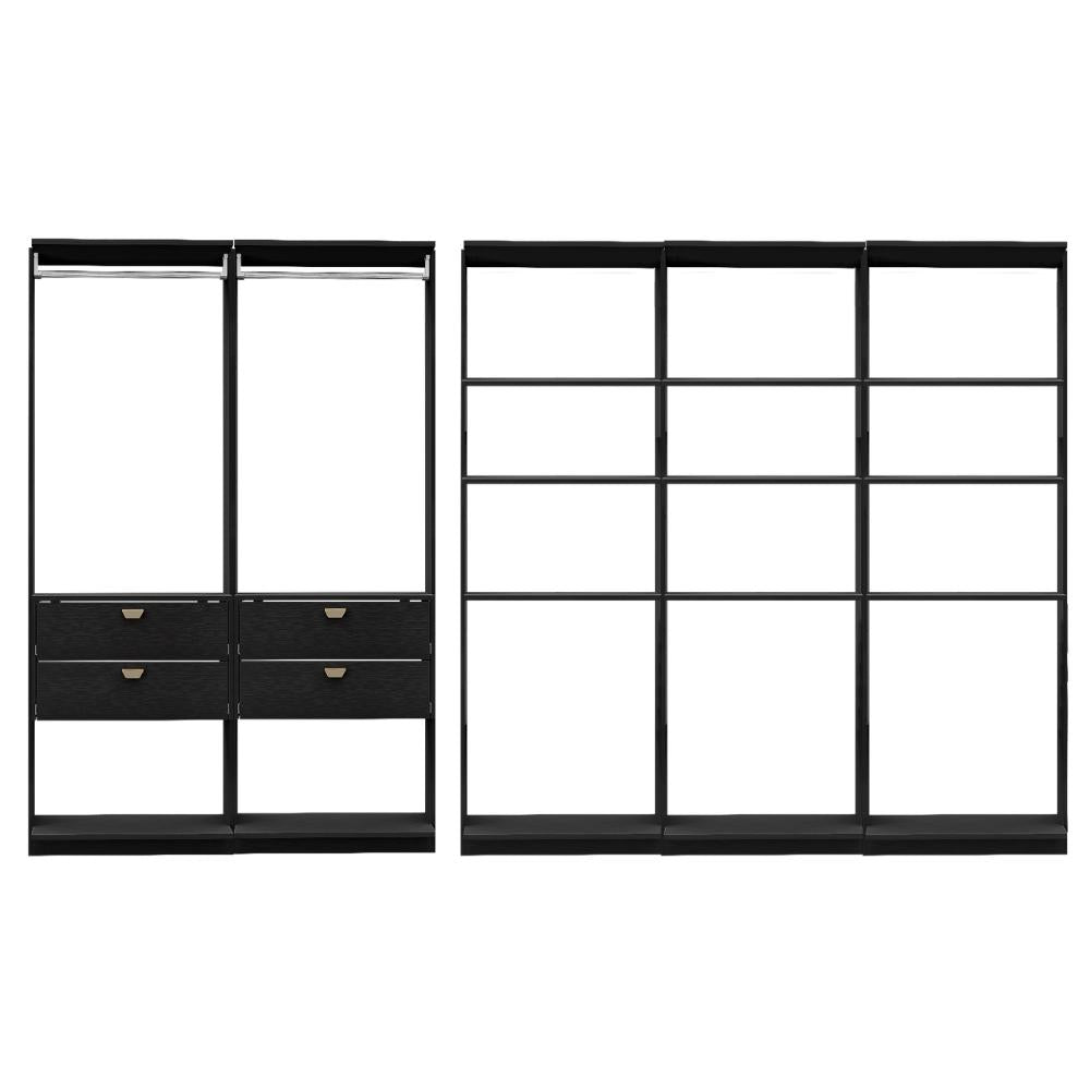 Guarda-Roupas Closet Modulado Alasca 300cm 5 Peças com 4 Gavetas e Cabideiros Preto Touch Carraro