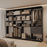Guarda-Roupas Closet Modulado Alasca One 240cm 4 Peças com 2 Gavetas e Cabideiros Preto Touch Carraro