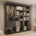 Guarda-Roupas Closet Modulado Alasca 180cm 3 Peças com 2 Gavetas e Cabideiros Preto Touch Carraro
