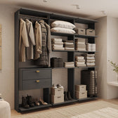 Guarda-Roupas Closet Modulado Alasca 180cm 3 Peças com 2 Gavetas e Cabideiros Preto Touch Carraro