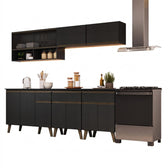 Armário de Cozinha Completa Atlanta Nexo com Vidro Carraro Preto Touch