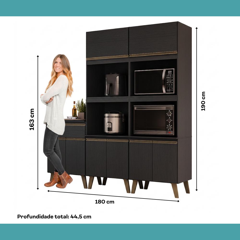 Armário de Cozinha Compacta Atlanta Contour Carraro Preto Touch