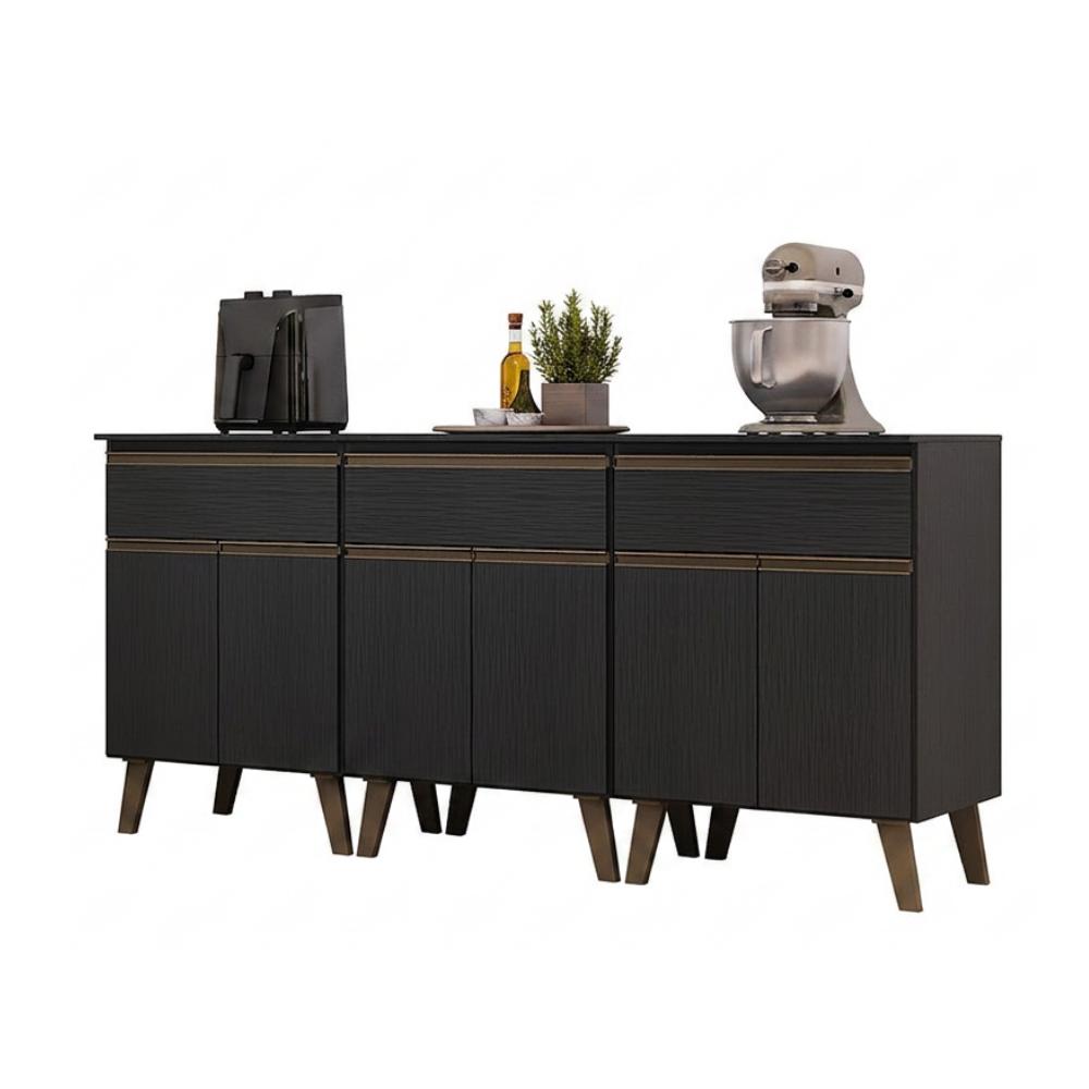 Armário de Cozinha Compacta Atlanta Slate Carraro Preto Touch