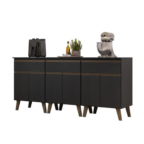 Armário de Cozinha Compacta Atlanta Slate Carraro Preto Touch