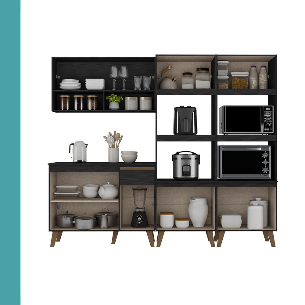 Armário de Cozinha Completa Atlanta Avant Carraro Preto Touch