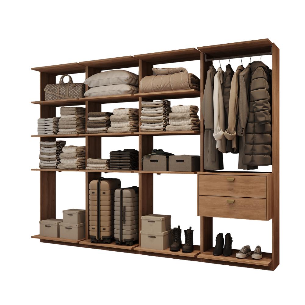 Guarda-Roupas Closet Modulado Alasca One 240cm 4 Peças com 2 Gavetas e Cabideiros Freijó Carraro