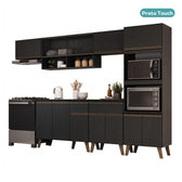 Armário de Cozinha Completa Atlanta Flux com Vidro Carraro Preto Touch
