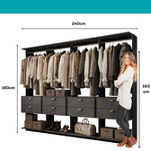 Guarda-Roupas Closet Modulado Alasca 240cm 4 Peças com 8 Gavetas e Cabideiros Preto Touch Carraro