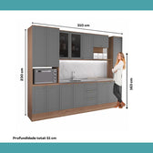 Armário de Cozinha Completa com Balcão Milla Cadenza Carraro Nogal com Cinza Titânio