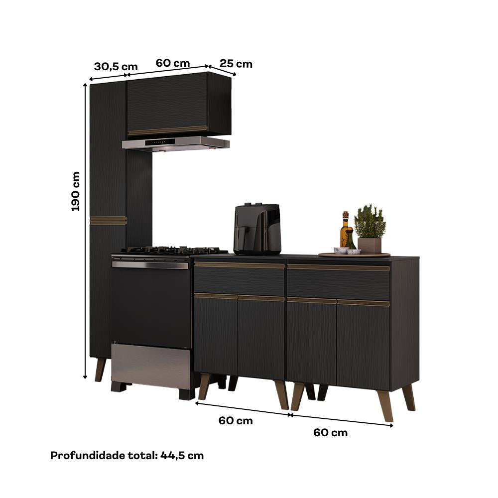 Armário de Cozinha Compacta Atlanta Bridge Carraro Preto Touch