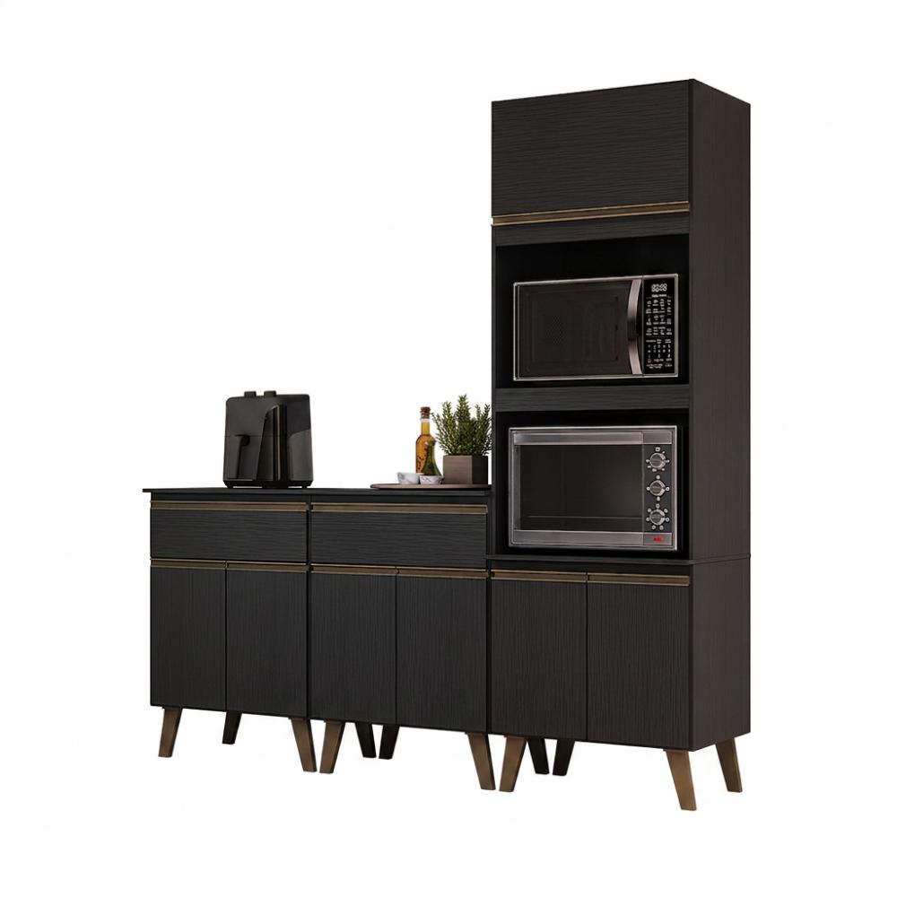 Armário de Cozinha Compacta Atlanta Concrete Carraro Preto Touch