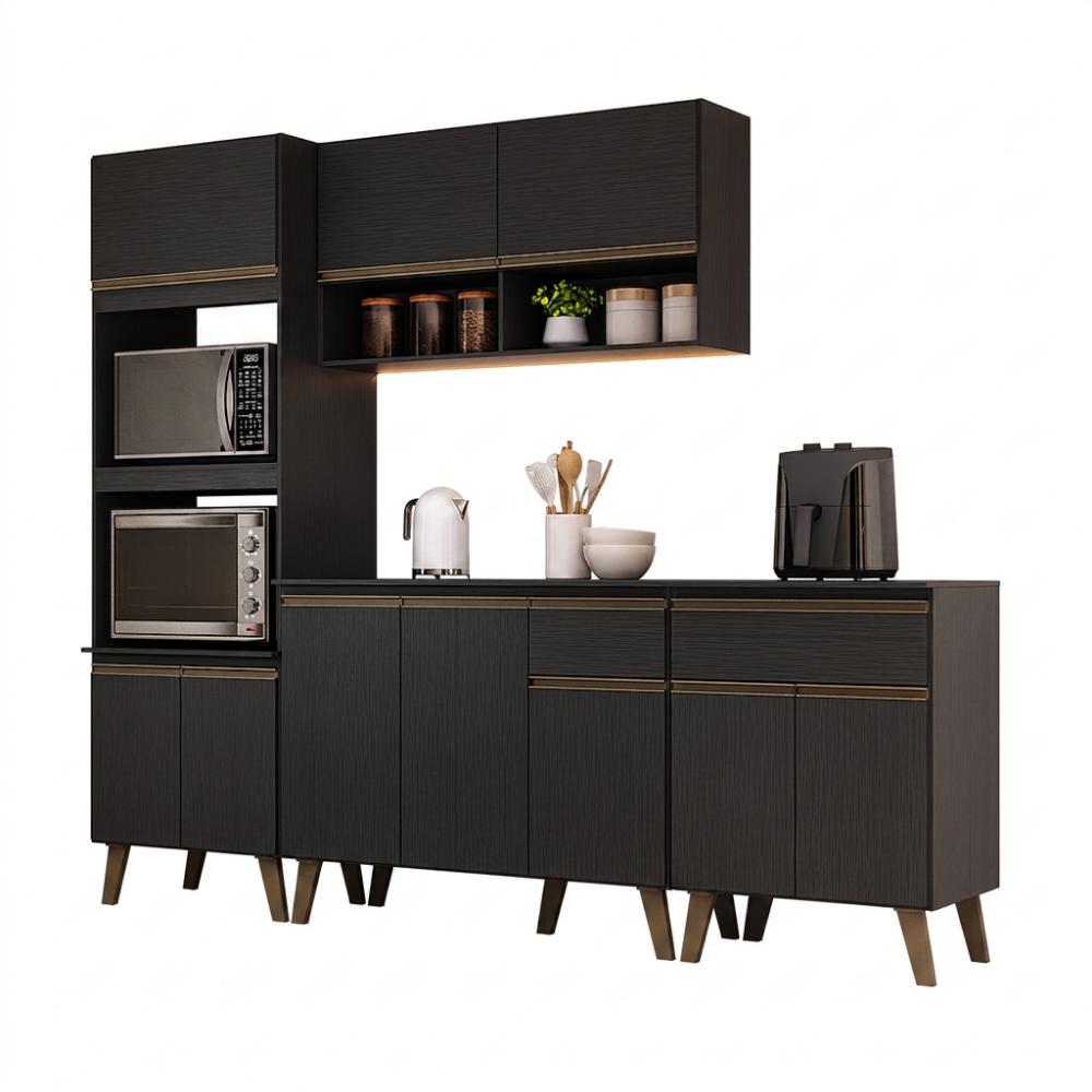 Armário de Cozinha Completa Atlanta Chrome Carraro Preto Touch