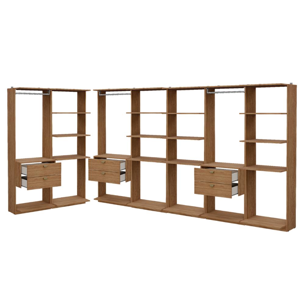 Guarda-Roupas Closet Modulado Alasca 420cm 7 Peças com 6 Gavetas e Cabideiros Freijó Carraro