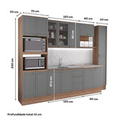 Armário de Cozinha Completa com Balcão Milla Ultra Pro Carraro Nogal com Cinza Titânio