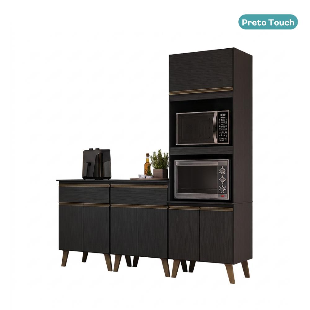 Armário de Cozinha Compacta Atlanta Concrete Carraro Preto Touch