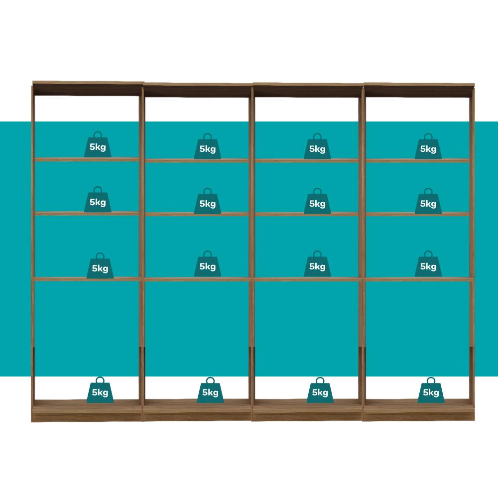 Guarda-Roupas Closet Modulado Alasca 240cm 4 Peças com 12 Prateleiras Freijó Carraro