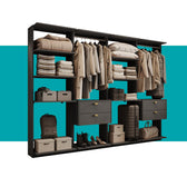 Guarda-Roupas Closet Modulado Alasca Duo 240cm 4 Peças com 4 Gavetas e Cabideiros Preto Touch Carraro