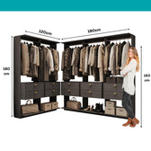 Guarda-Roupas Closet Modulado Alasca 300cm 5 Peças com 10 Gavetas e Cabideiros Preto Touch Carraro