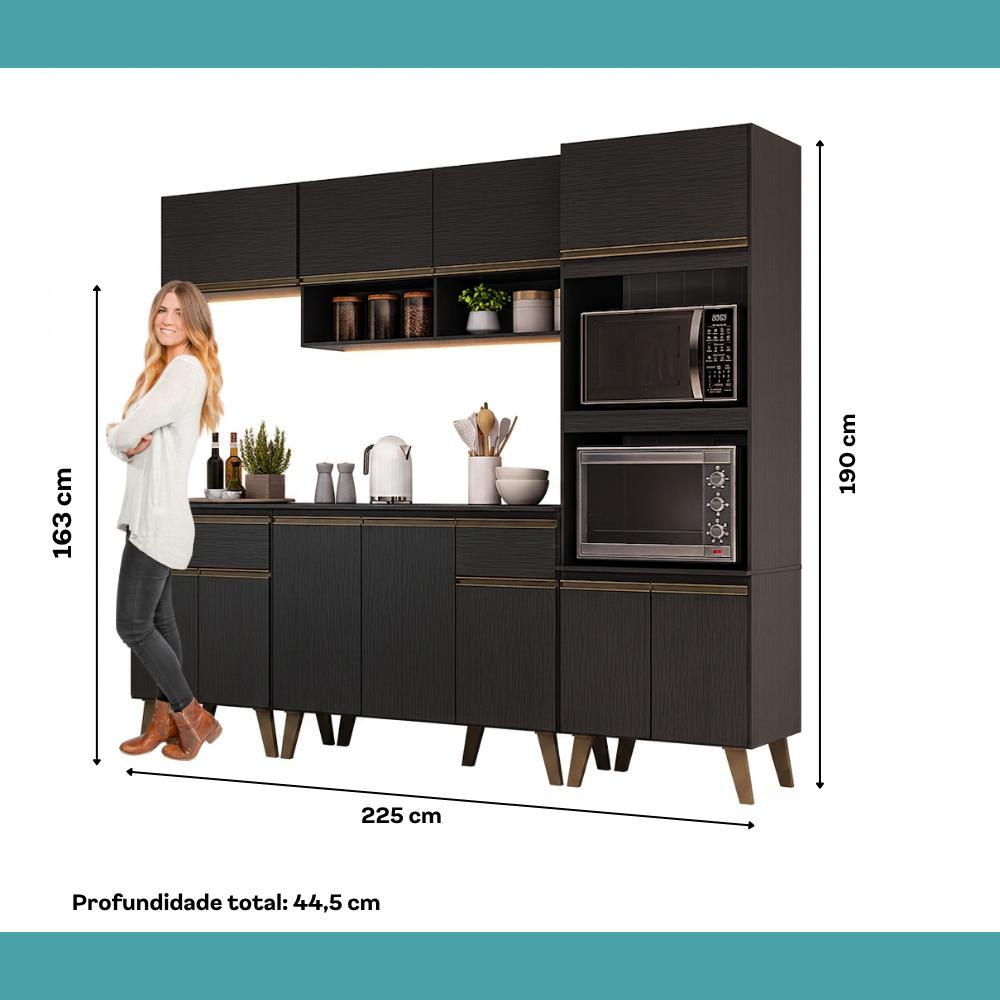 Armário de Cozinha Completa Atlanta Unique Carraro Preto Touch