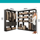 Guarda-Roupas Closet Modulado Alasca 300cm 5 Peças com 4 Gavetas e Cabideiros Preto Touch Carraro