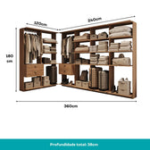 Guarda-Roupas Closet Modulado Alasca 360cm 6 Peças com 4 Gavetas e Cabideiros Freijó Carraro