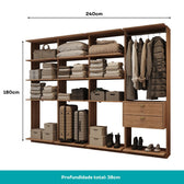 Guarda-Roupas Closet Modulado Alasca One 240cm 4 Peças com 2 Gavetas e Cabideiros Freijó Carraro