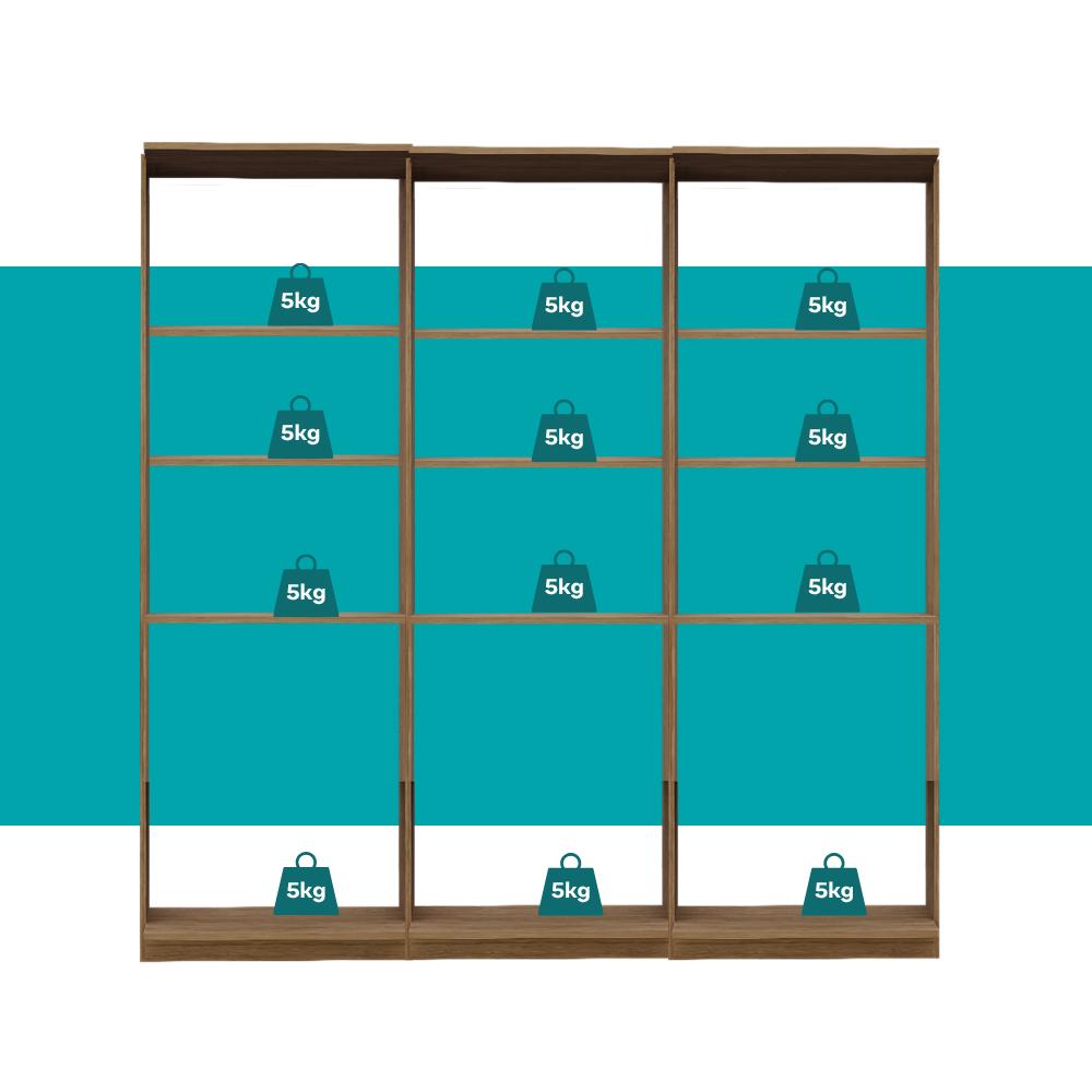 Guarda-Roupas Closet Modulado Alasca 180cm 3 Peças com 9 Prateleiras Freijó Carraro