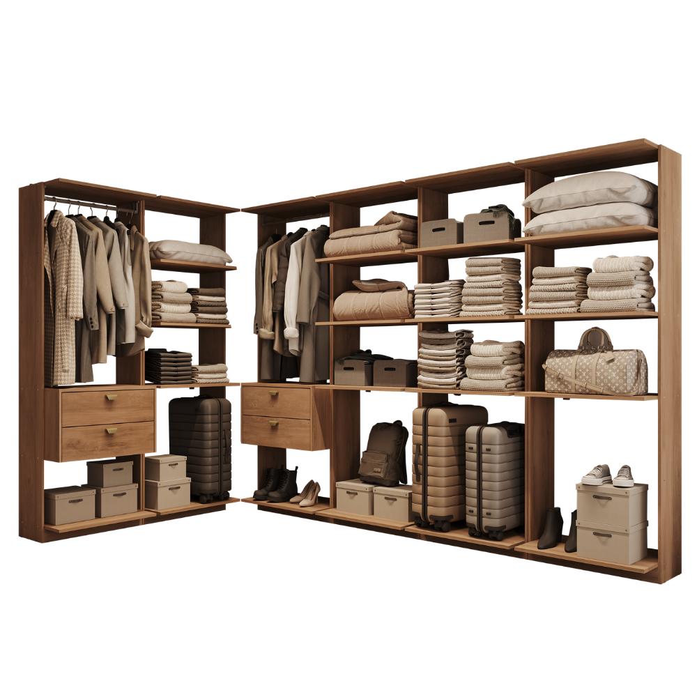 Guarda-Roupas Closet Modulado Alasca 360cm 6 Peças com 4 Gavetas e Cabideiros Freijó Carraro