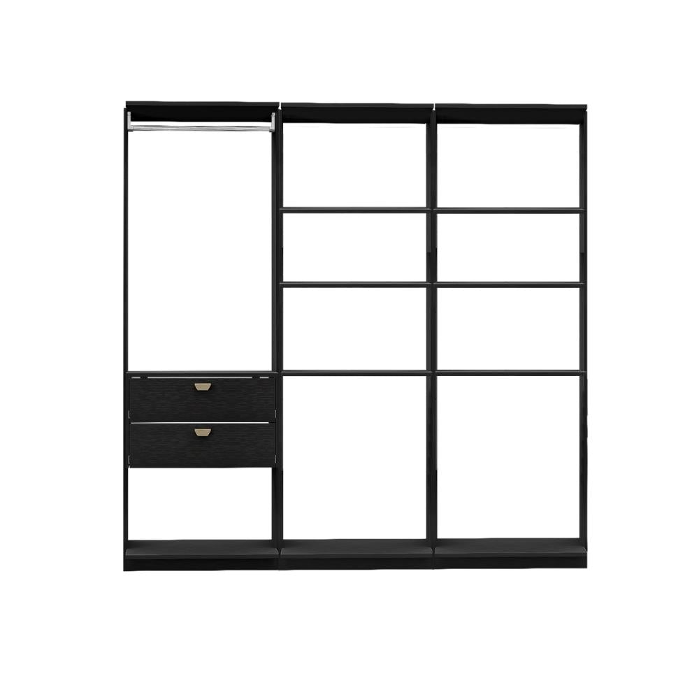 Guarda-Roupas Closet Modulado Alasca 180cm 3 Peças com 2 Gavetas e Cabideiros Preto Touch Carraro