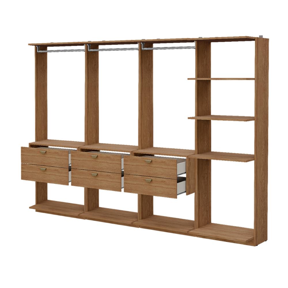 Guarda-Roupas Closet Modulado Alasca 240cm 4 Peças com 6 Gavetas e Cabideiros Freijó Carraro