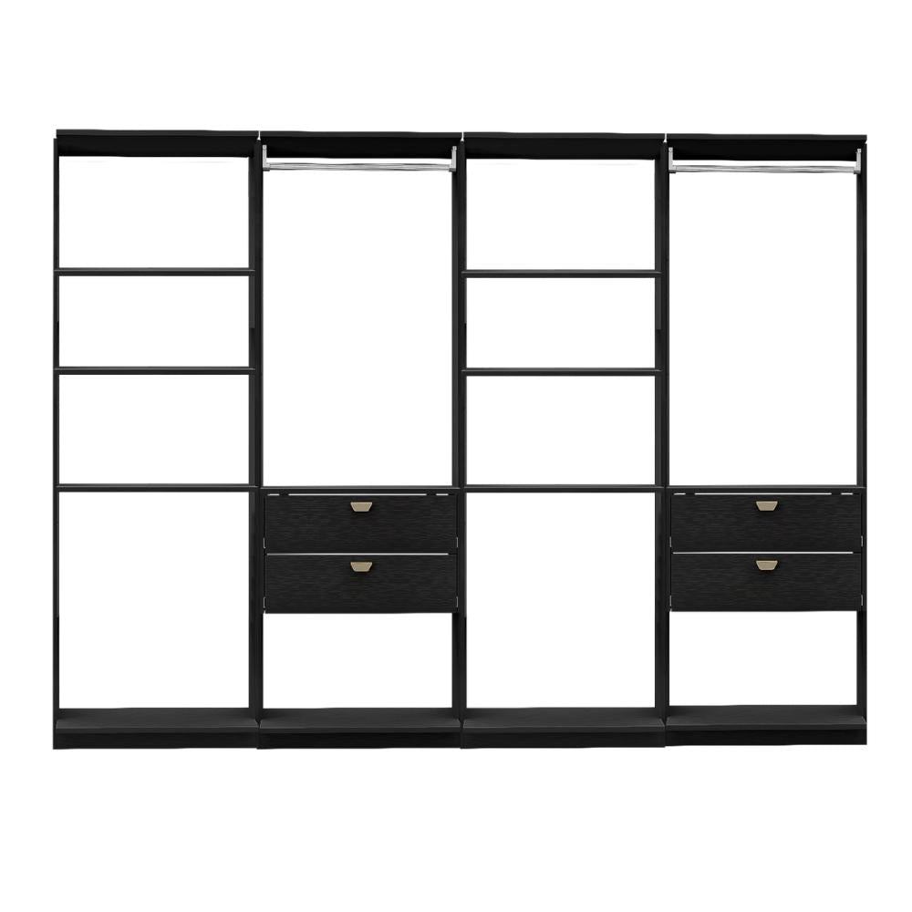 Guarda-Roupas Closet Modulado Alasca Duo 240cm 4 Peças com 4 Gavetas e Cabideiros Preto Touch Carraro