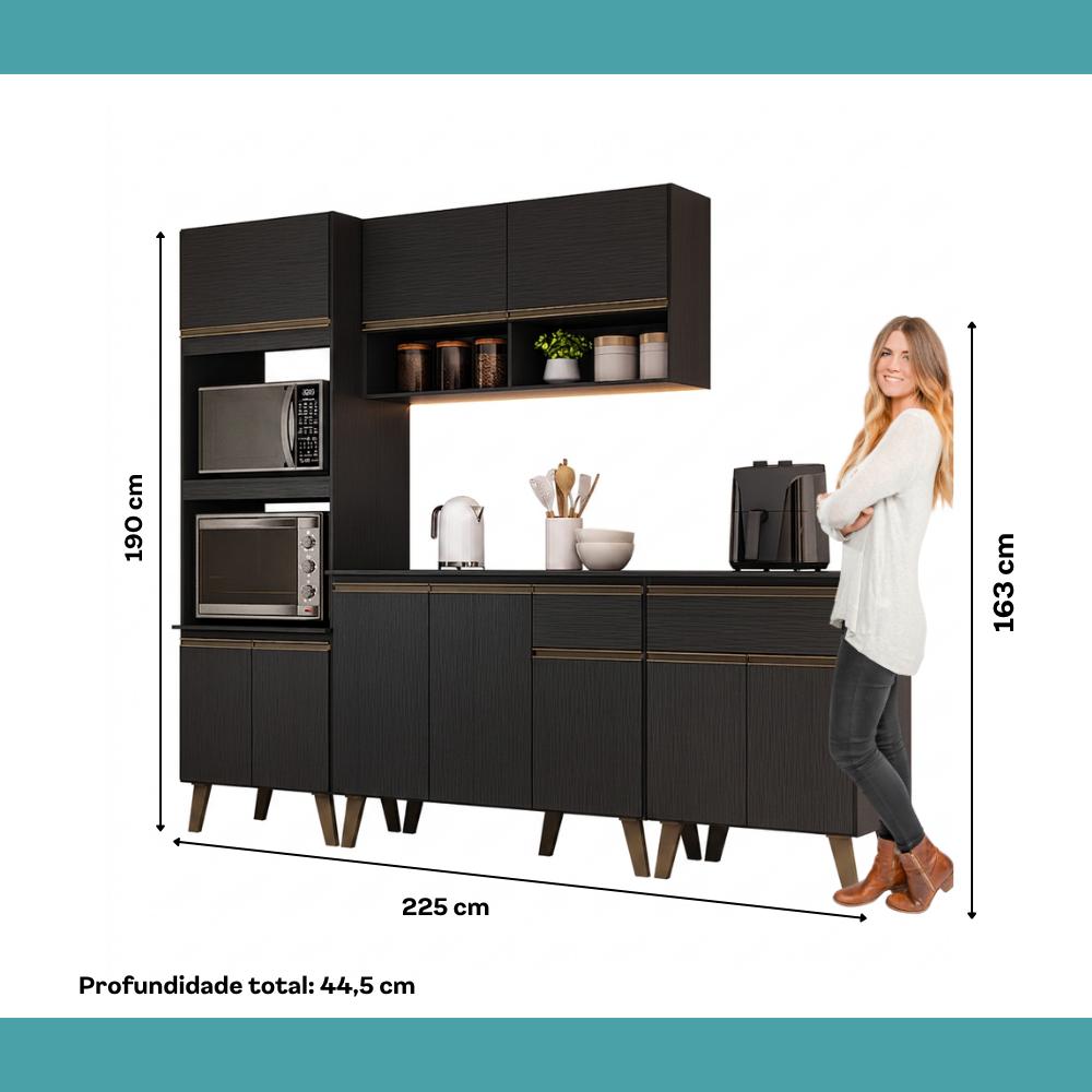 Armário de Cozinha Completa Atlanta Chrome Carraro Preto Touch