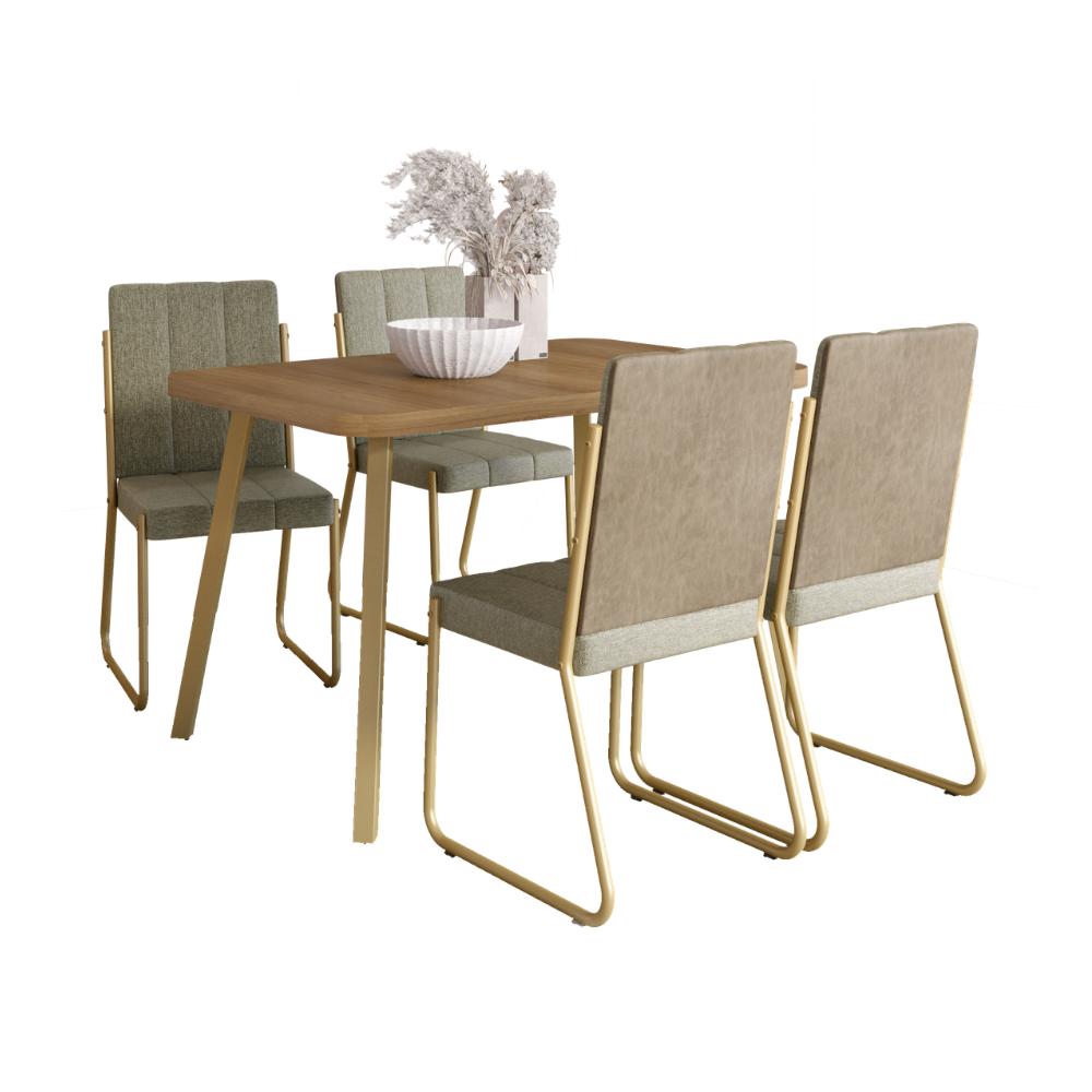 Conjunto Sala de Jantar 4 Cadeiras Isis Carraro Carvalho Dourado