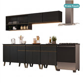Armário de Cozinha Completa Atlanta Nexo com Vidro Carraro Preto Touch