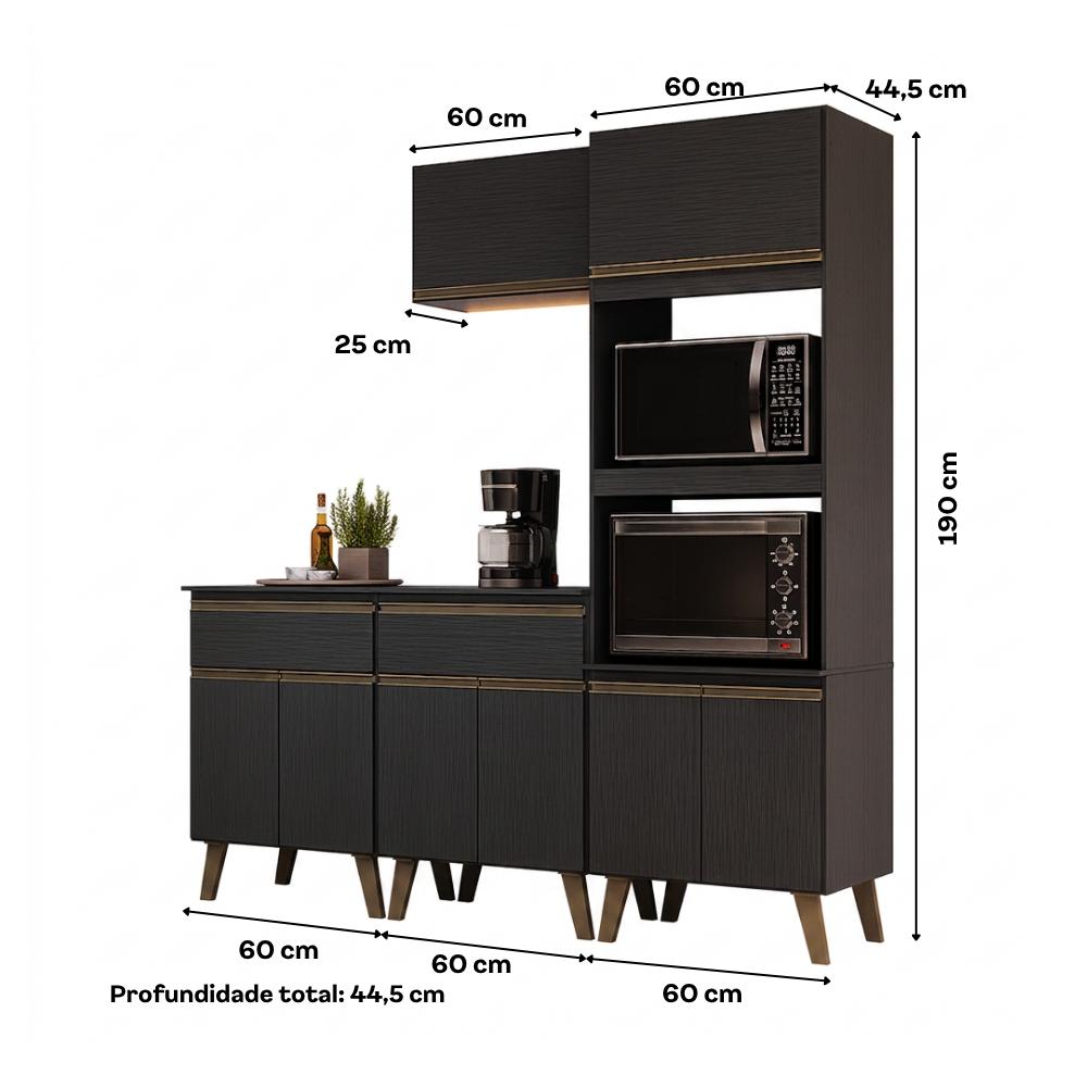 Armário de Cozinha Compacta Atlanta Onyx Carraro Preto Touch