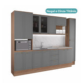 Armário de Cozinha Completa com Balcão Milla Cadenza Carraro Nogal com Cinza Titânio