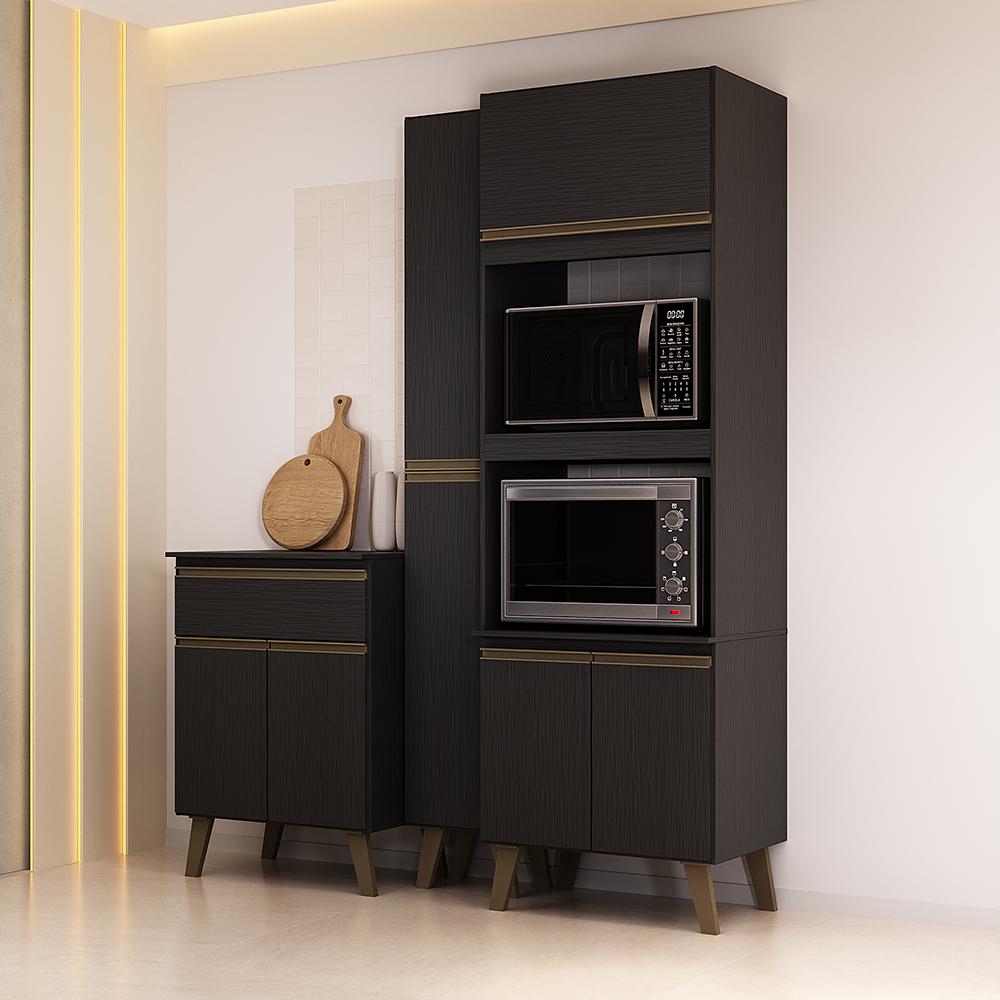 Armário de Cozinha Compacta Atlanta Brix Carraro Preto Touch