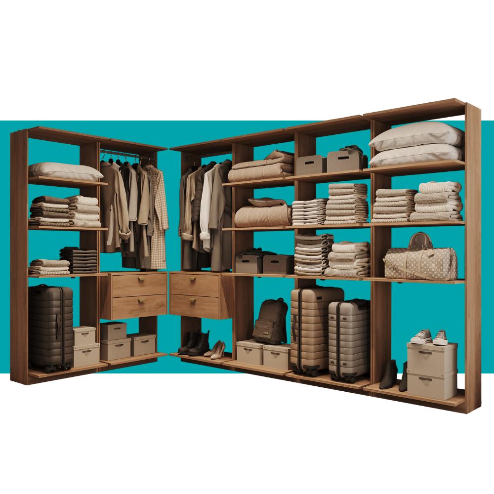 Guarda-Roupas Closet Modulado Alasca One 360cm 6 Peças com 4 Gavetas e Cabideiros Freijó Carraro