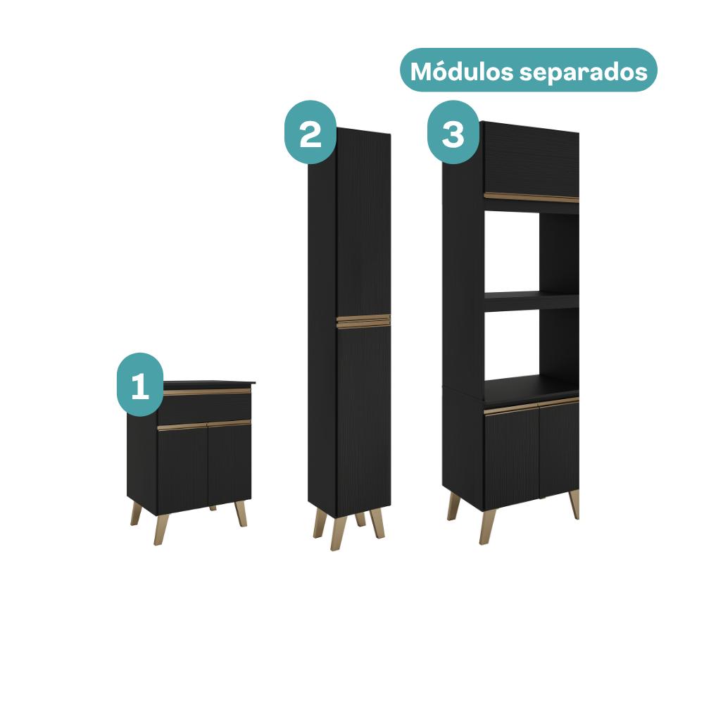 Armário de Cozinha Compacta Atlanta Brix Carraro Preto Touch
