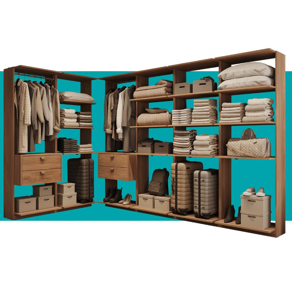 Guarda-Roupas Closet Modulado Alasca 360cm 6 Peças com 4 Gavetas e Cabideiros Freijó Carraro