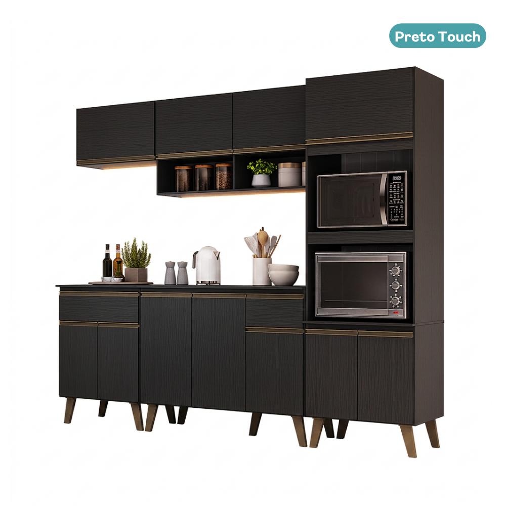 Armário de Cozinha Completa Atlanta Unique Carraro Preto Touch